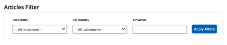 A screenshot showing the Articles filter block.